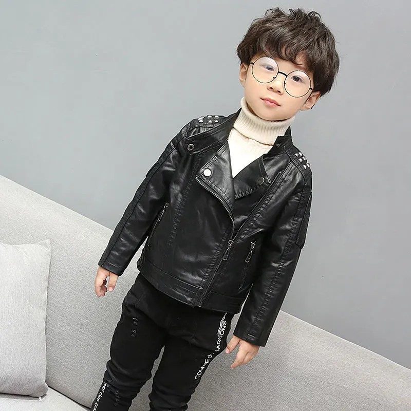 Children's Leather Jackets 2022 New Autumn Winter Boy's Rivets PU Leather Jacket Fashion Kids Coats - Image 2