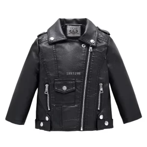 Children's Motorcycle Leather Jackets 2021 Autumn New Korean Boys And Girls Zipper Pocket Lapel Tops Kids Fashion Coats