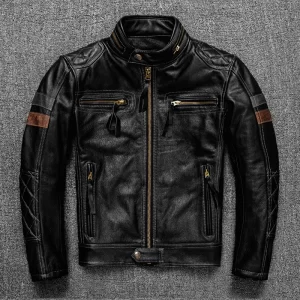 CC Shop.Brand new Pro motor biker real leather jacket.black men rider cowhide coat.quality leather cloth cuero natural