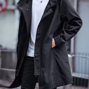 Spring Autumn Long Trench Coat Men Fashion Hooded Windbreaker Black Overcoat Casual Jackets