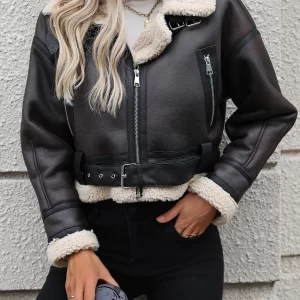Fitaylor Autumn Winter Women Faux Lambswool Leather Jacket Casual Lady Thick Warm Short Coat High Street Leather Outwear