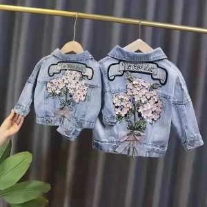 Kids Denim Jackets for Girls Baby New Flower Embroidery Coats Fashion Spring Autumn Children Outwear Ripped Jeans Jackets 1-5Y