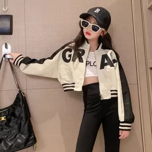 Girls Fashion Jacket 2024 New Teen Spring Autumn Coats Kids Letter Zipper Trends Windbreaker 4-14 Years Children Casual Clothing