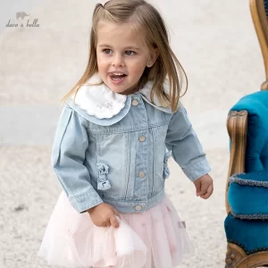 Dave Bella Baby Girls Demin Jacket Spring Long Sleeves Top Children Cute Cotton Soft Cowboy Outwear Clothes DB1230207